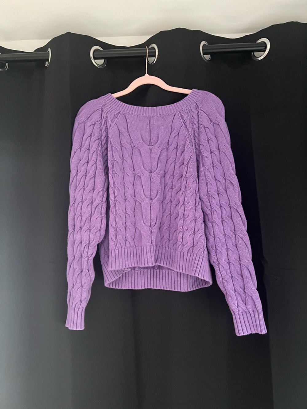 Express; Cotton Lavender Cable Knit Scoop Neck Sweater